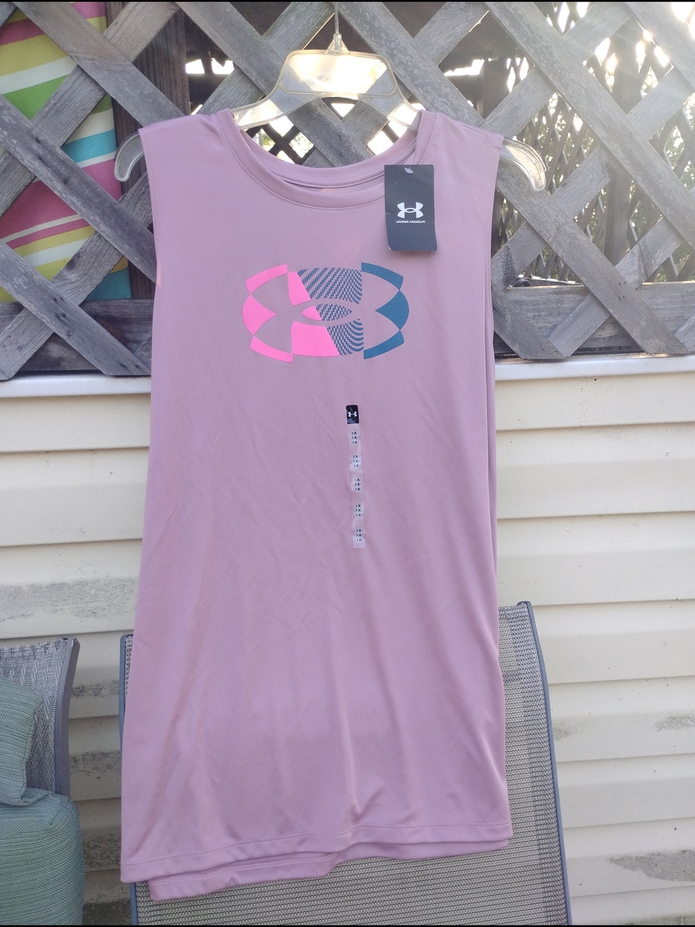 Under Armour Sleeveless Logo Tank - Mauve with Pink & Teal Accents